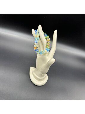 Lampwork Bead Bracelet Millefiori Handmade Stretch Rainbow Art Glass Jewelry